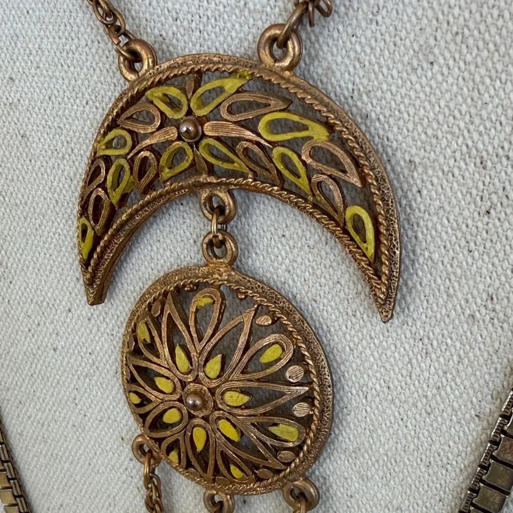 Goldtone and Yellow Layered Necklace Set - Picture 6 of 9